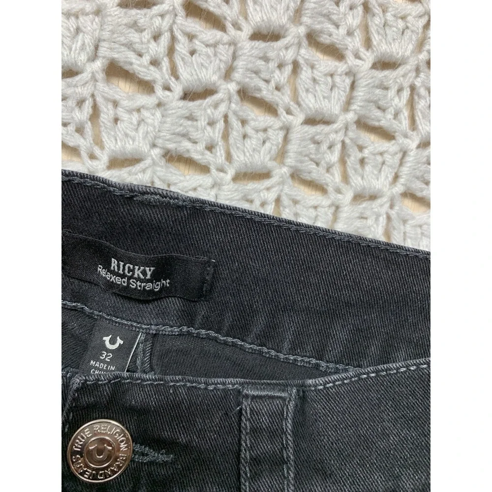 True Religion Jeans Mens‎ Size 32X30 Black Ricky Flap Relaxed Straight